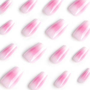 Faux ongles ballerine dégradé rose avec finition miroir brillante et effet ombré