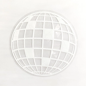 Detail of round white static cling suncatcher film with globe grid pattern for glass