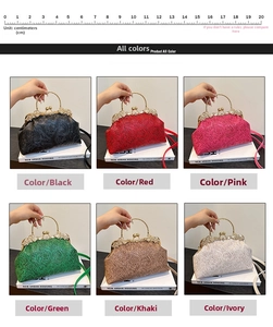 Detailed comparison of vintage shell bags in six classic colors with metallic top handles