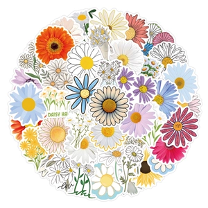 55-piece waterproof daisy graffiti stickers for skateboards and helmets in colorful floral patterns
