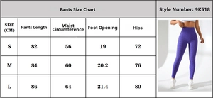 Detailed pants size chart with measurements for high waist fitness yoga leggings