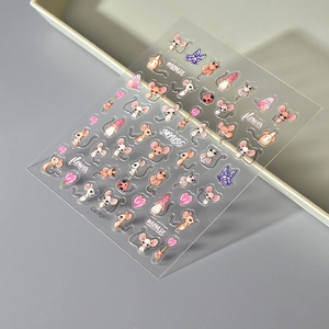 5D embossed cute mouse and butterfly nail stickers with floral patterns on transparent sheet