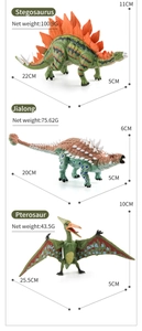 Detailed specs for Stegosaurus, Jialong and Pterosaur dinosaur model figurines