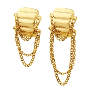 Minimalist gold plated asymmetric geometric earrings with elegant hanging metal chains