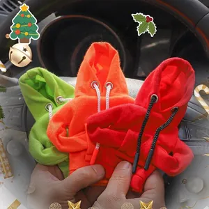 Creative hoodie-style car gear shift cover in red, orange, and green knit fabric
