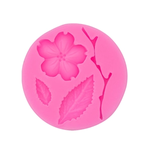 Roze siliconen mal met kersenbloesemblaadjes en tak voor taartdecoratie en chocolade