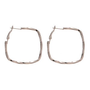 Minimalist silver twisted square hoop earrings with geometric spiral texture design