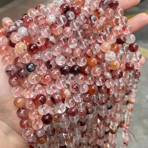 Perles En Quartz Hématonïde Naturelles Rondes Cristal Fleur De Colle Rouge Jaune DIY Création Bijoux