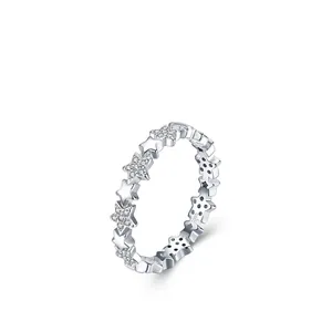 S925 sterling silver ring featuring interconnected pavé stars for stackable wear