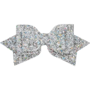 Sparkling silver glitter bow straw topper accessory with multi-color sequins for cups