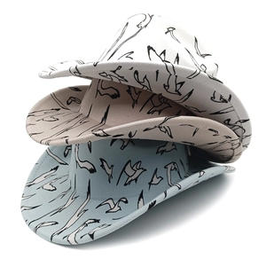 Western style felt cowboy hats with seagull print in white, beige, and light blue colors