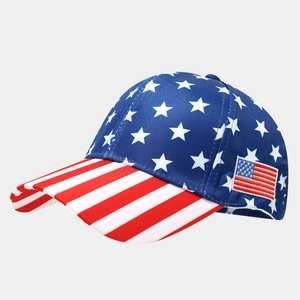 American flag style baseball cap with stars, stripes, and side embroidery detail