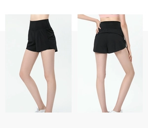 Détail du short de course noir à taille haute avec des trous de ventilation découpés au laser