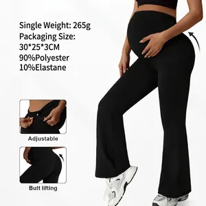 Pantaloni A Zampa Premaman Vita Alta Supporto Addominale Poliestere Elastan Elastico Yoga Sport Casual