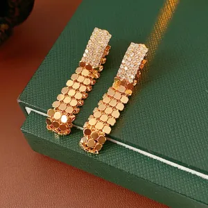 Orecchini Pendenti Lunghi Con Nappa In Zircone Quadrato Geometrico Con Perno In Argento Gioielli In Rame Placcato Oro Vintage