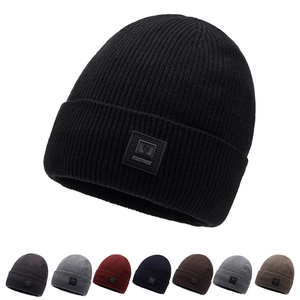 Winter Knit Beanie Hat For Men Warm Fleece Lined Thick Ribbed Outdoor Cycling Fold Over Cuff Acrylic Solid Color