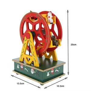 Christmas wooden ferris wheel music box with snowman and Santa decor, 20cm height