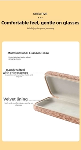 Close-up of handmade diamond car glasses case with soft anti-scratch fleece lining