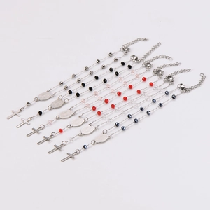 Colorful stainless steel beaded bracelets set with cross and medal charms in seven colors