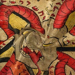 Detailed macro view of bohemian wall tapestry showing fine fabric texture and rune patterns