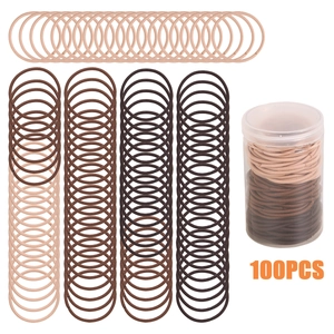 Set di 100 elastici per capelli ad alta elasticità in beige e marrone con barattolo