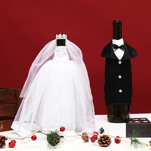 Wedding Wine Bottle Cover Tuxedo And Lace Dress Champagne Sleeve For Bride Groom Banquet Party Decoration Accessories