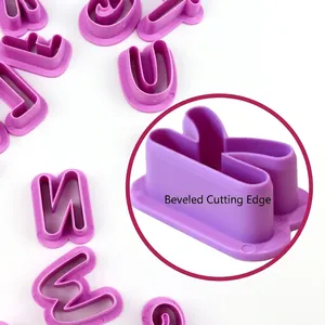35pcs purple alphabet number cake cutters with beveled edges for fondant decoration
