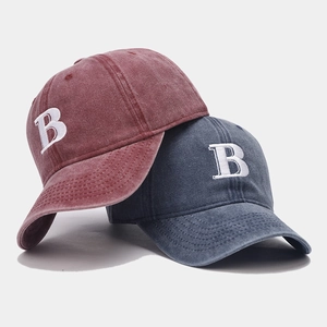 Vintage washed cotton baseball caps with embroidered B letter in burgundy and navy colors