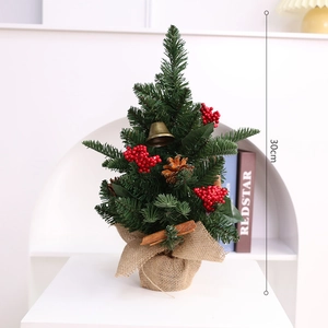 30cm mini tabletop Christmas tree with berries, pine cones and burlap base decoration