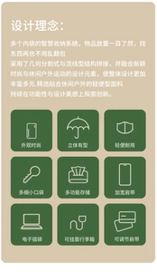 Functional diagram showing multi-pocket storage and ergonomic wide straps on the backpack