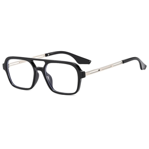 Fashion double-bridge pilot sunglasses with hollow metal temples and black square frame