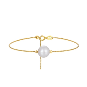 14K gold plated S925 sterling silver bracelet with natural freshwater pearl and bead chain