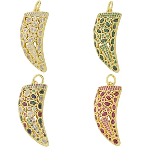 Horn pendants in white, green, and red zircon for bracelets and necklaces