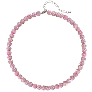 Detail of pink rhinestone baseball bead necklace with silver adjustable extension chain