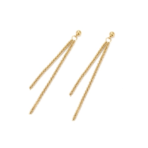 Elegant gold-tone stainless steel long tassel chain earrings with spherical stud design