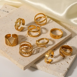 9-piece set of vintage 18k gold plated stainless steel irregular open rings for women