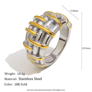 Two-tone 18K gold plated stainless steel woven mesh ring for women with minimalist design