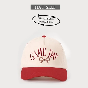 Detailed size specifications for the GAME DAY embroidered contrast baseball cap