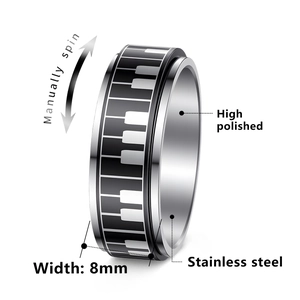 8mm stainless steel spinning ring for men with piano key pattern and manual rotation