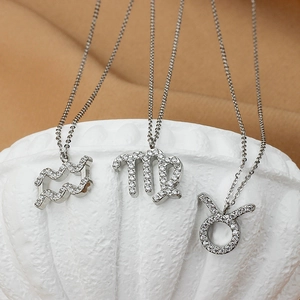 Constellation Zodiac Pendant Necklace Titanium Steel With Zircon Micro Pave Adjustable Chain Elegant Jewelry For Women
