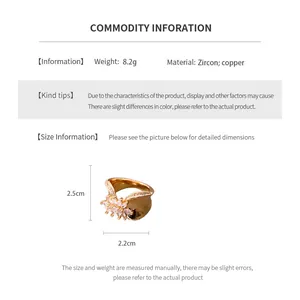 Detailed size and material information for the 18K gold plated zircon floral wide ring