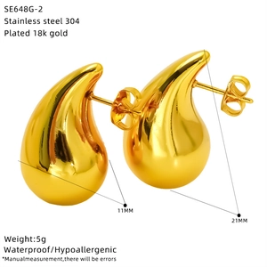 Boucles d'oreilles goutte d'eau en acier inoxydable plaqué or 18k 11x21mm