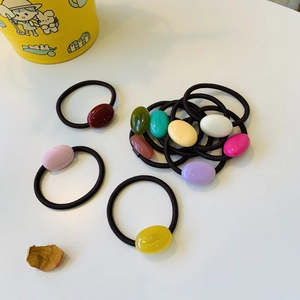 Minimalist Elastic Hair Ties Colorful Oval Resin Bead Smooth Polished High Stretch Hair Rope For Women Girls Sweet Cute Style
