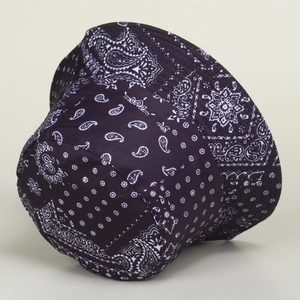 Detail of classic black paisley print on high-quality outdoor canvas bucket hat