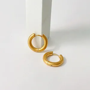 French Vintage Matte Texture Stainless Steel Hoop Earrings For Women 18K Gold Plated Minimalist Frosted Geometric Earrings