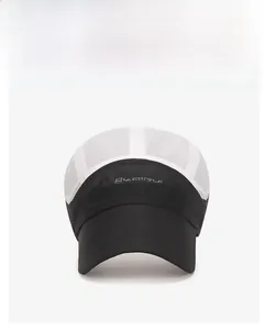 Detail of breathable mesh panels and adjustable back strap on two-tone sports cap