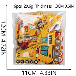 16-piece construction vehicle embroidery patches set for children's clothes decoration