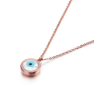 Rose gold stainless steel Evil Eye necklace with white shell pendant for women