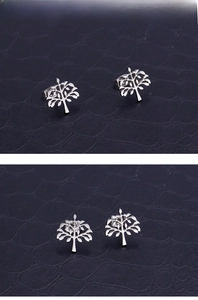 Macro view of symmetrical tree of life hollow stud earrings in stainless steel