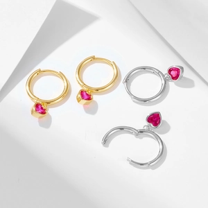 S925 sterling silver heart-shaped zircon hoop earrings in gold and silver finishes